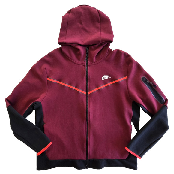 Nike Sportswear Tech Hoodie Men XL Maroon Fleece Full Zip Jacket Athletic Casual - Picture 1 of 12
